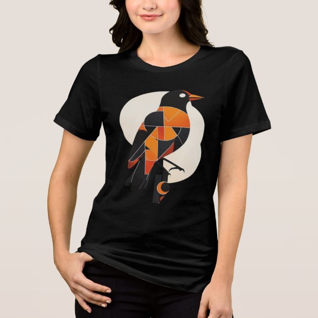 Abstrakt geometrisk Bauhaus-fågel Mid-Century Mode T Shirt (Framsida)