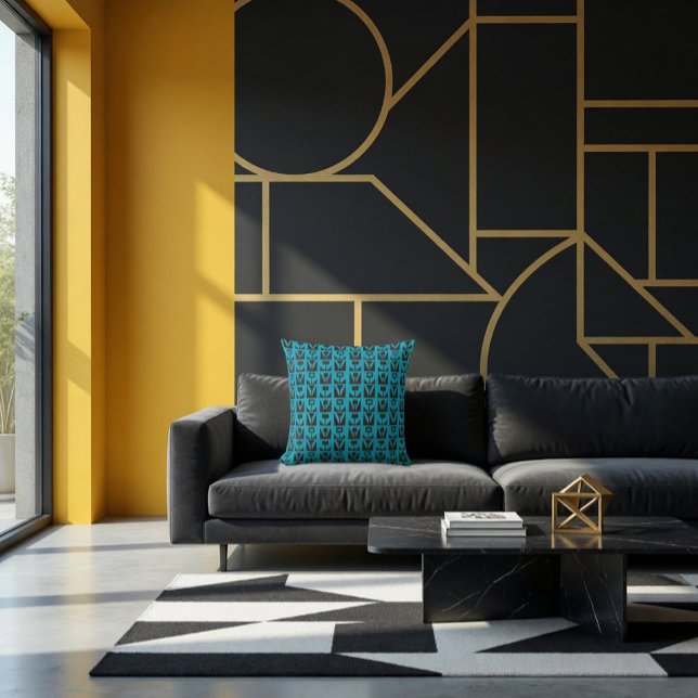 Abstrakt Geometrisk Blå Blomma Kudde (Skapare uppladdad)