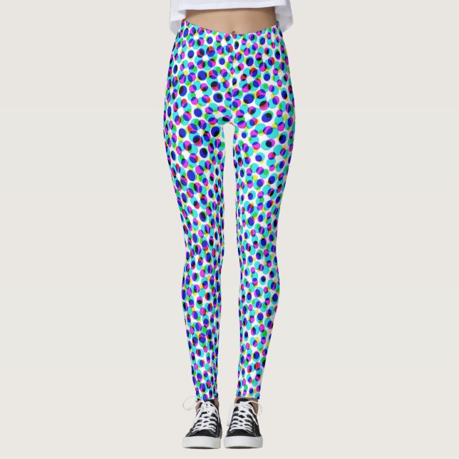 Abstrakt geometrisk blå och vit cirkel pixelera leggings (Framsida)