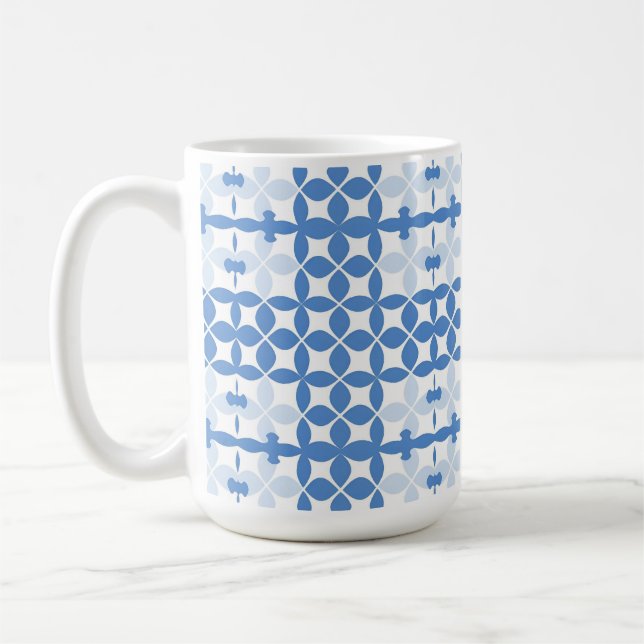 Abstrakt geometrisk blå och vit mönster kaffemugg (Vänster)