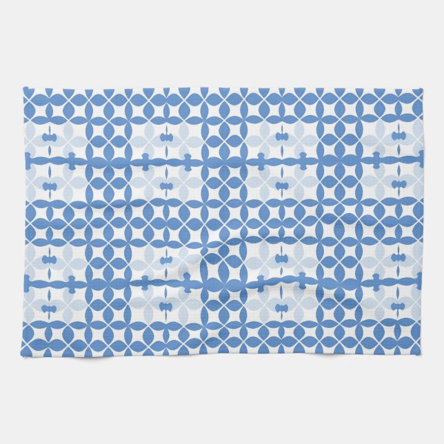 Abstrakt geometrisk blå och vit mönster kökshandduk (Horisontell)