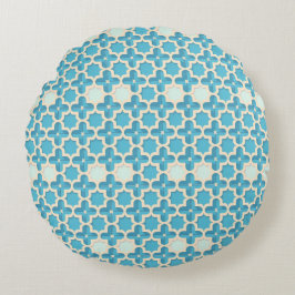 Abstrakt geometrisk blå och vit mönster rund kudde