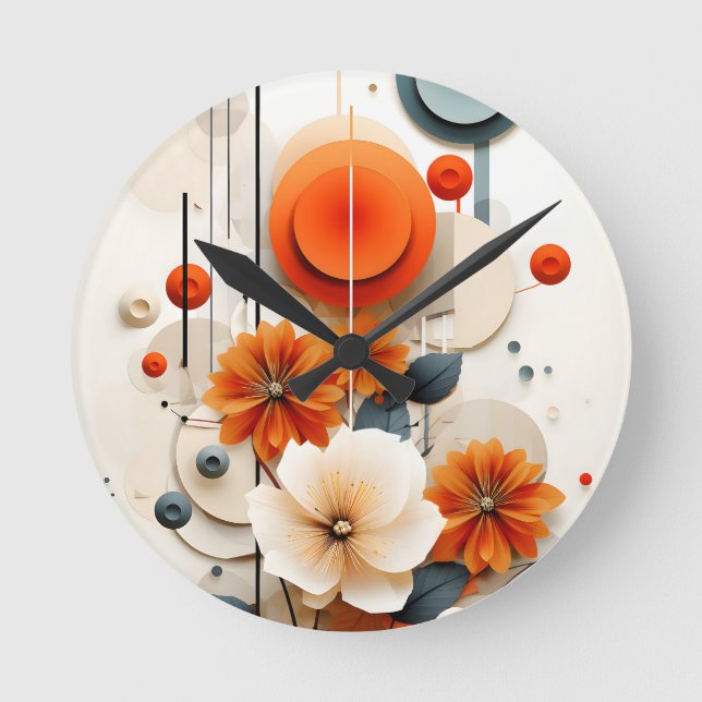Abstrakt geometrisk blomma rund klocka (Framsida)
