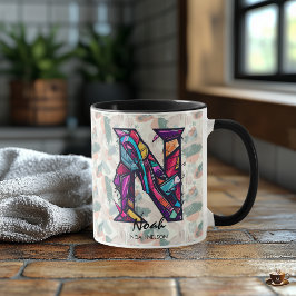 Abstrakt geometrisk bokstav N modern konst Mugg