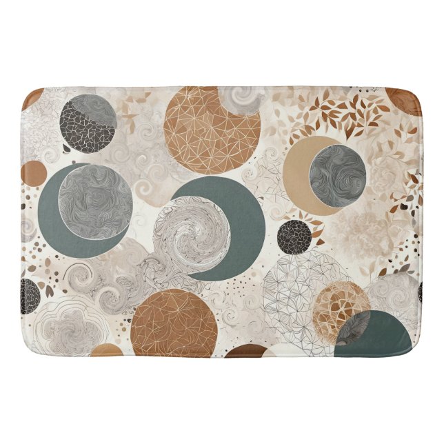 Abstrakt geometrisk cirkelmönster neutral boho badrumsmatta (Framsidan)