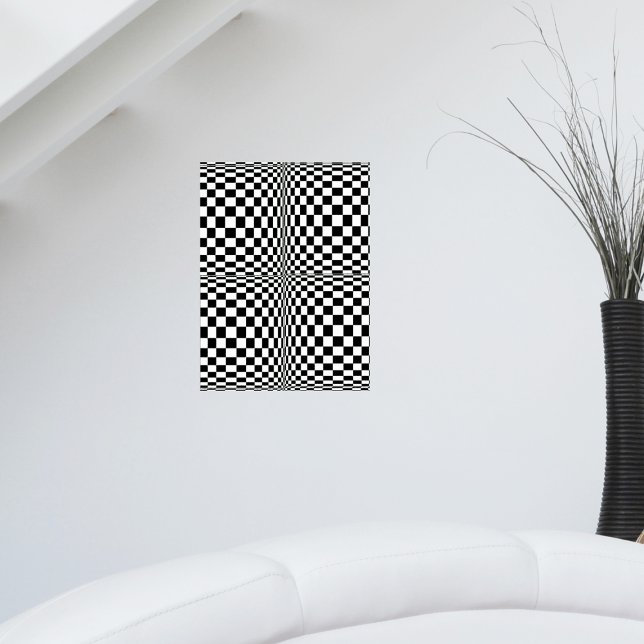Abstrakt Geometrisk Coola 3D svart vita fyrkanter Poster (Abstract black and white checker pattern optical illustion art wall poster.)