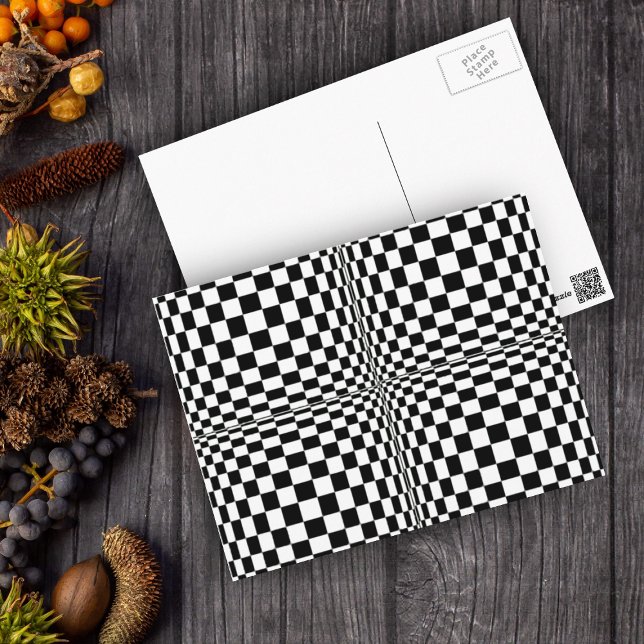 Abstrakt Geometrisk Coola 3D svart vita fyrkanter Vykort (Geometric abstract design in black and white with optical illusion of puffy squares.)