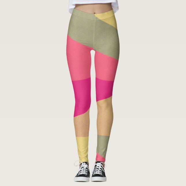 Abstrakt geometrisk färgblock leggings (Framsida)