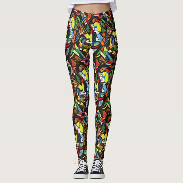 Abstrakt Geometrisk Färgrik Modernistisk Målning Leggings (Framsida)