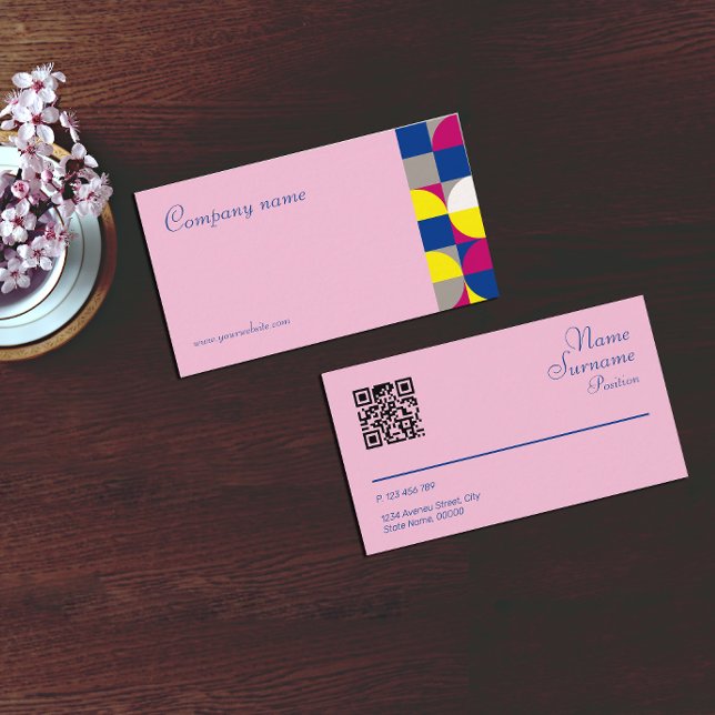 Abstrakt geometrisk gul fuchsia QR-näringskort Visitkort (Skapare uppladdad)