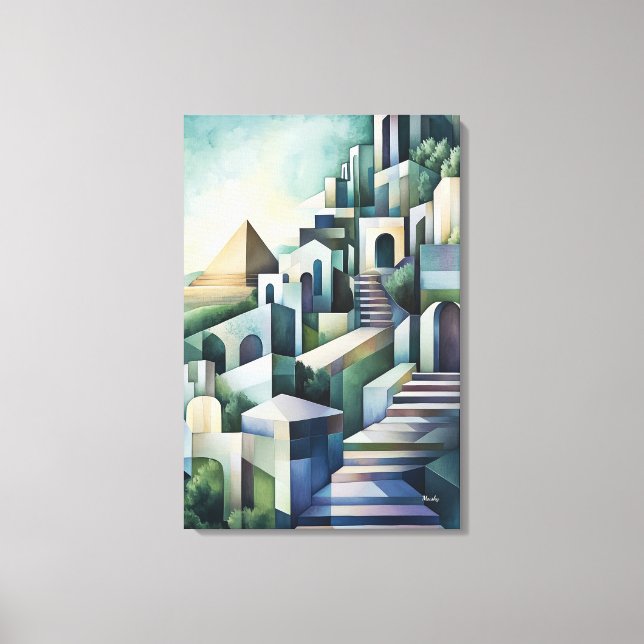 Abstrakt geometrisk Kairo-siluett med pyramid Canvastryck (Framsida)