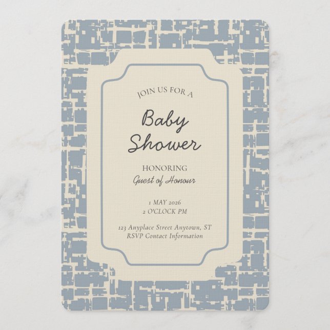 Abstrakt geometrisk könsneutral blå beige inbjudningar (Framsida)