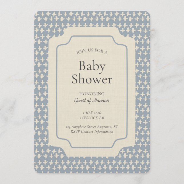 Abstrakt + Geometrisk Könsneutral Blå Beige Inbjudningar (Framsida)