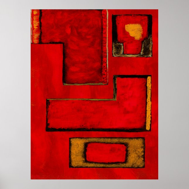 Abstrakt geometrisk konst röd svart målning poster (Framsidan)