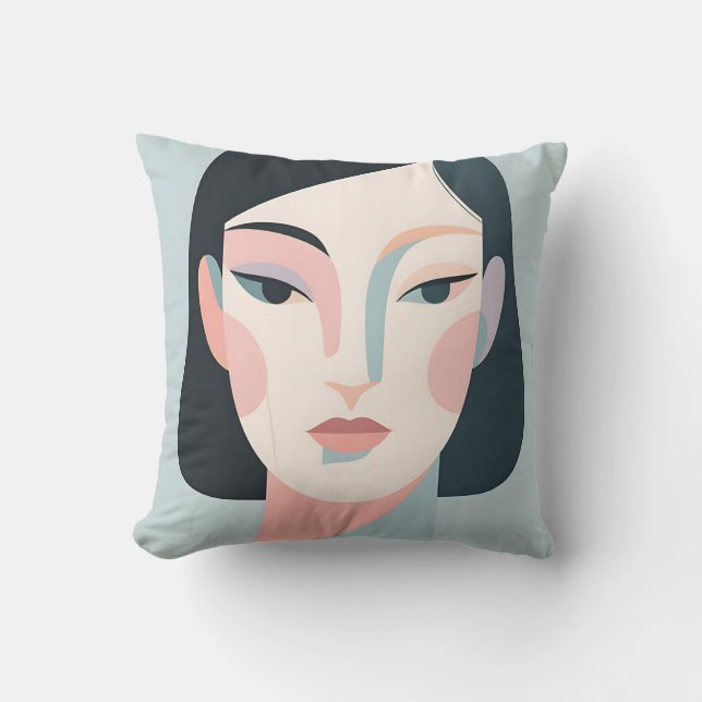 Abstrakt geometrisk kvinnoporträtt minimalism kudde (Framsida)