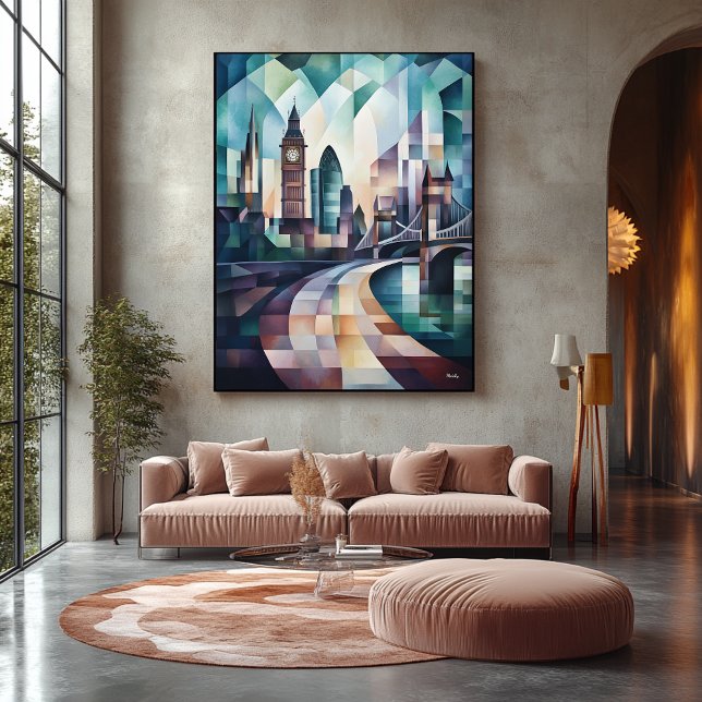 Abstrakt geometrisk London-siluett med Big Ben Canvastryck (Skapare uppladdad)