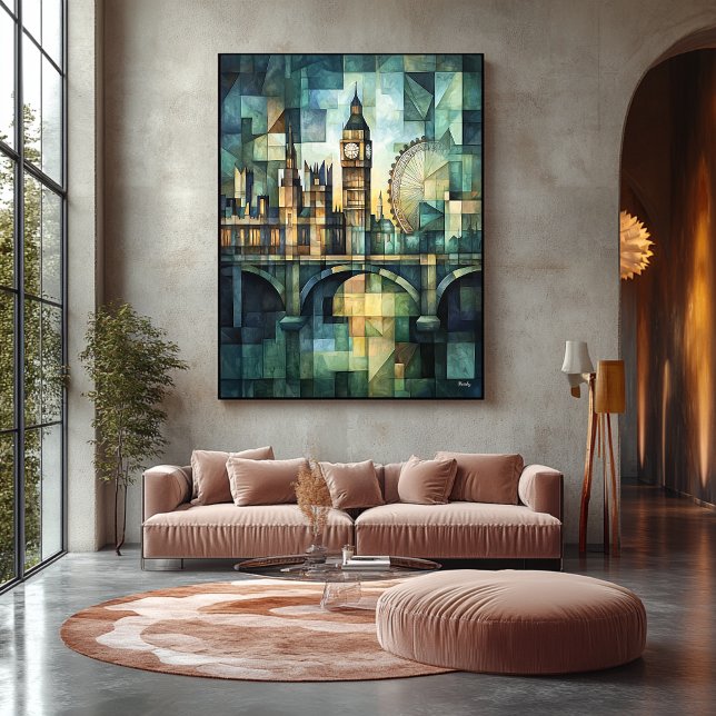 Abstrakt geometrisk London-siluett med Big Ben Canvastryck (Skapare uppladdad)