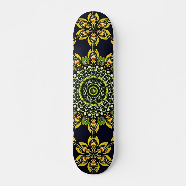 Abstrakt geometrisk mandala konstdesign mini skateboard bräda 18,5 cm (Framsida)