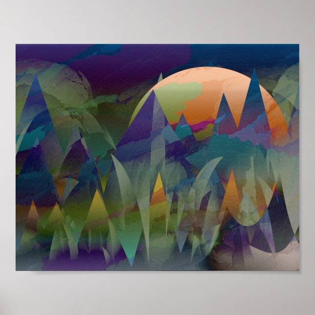 ABSTRAKT GEOMETRISK MÅNE BERGLANDSKAP POSTER (Framsidan)