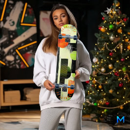 Abstrakt geometrisk med djärkorange och grön mini skateboard bräda 18,5 cm