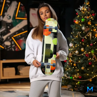 Abstrakt geometrisk med djärkorange och grön mini skateboard bräda 18,5 cm