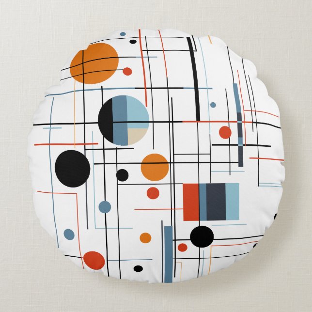 Abstrakt geometrisk modern minimalistiska linjer rund kudde (Framsidan)