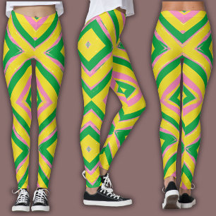 Abstrakt geometrisk mönster Grön, gul & rosa Leggings