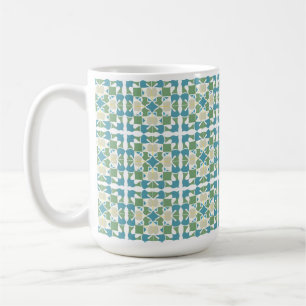 Abstrakt geometrisk mönster i grönt och blått kaffemugg