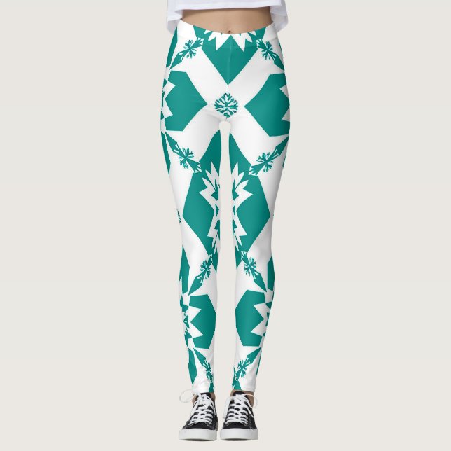 Abstrakt geometrisk mönster i vitt och grönt leggings (Framsida)