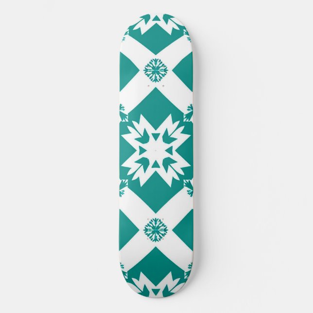 Abstrakt geometrisk mönster i vitt och grönt mini skateboard bräda 18,5 cm (Framsida)