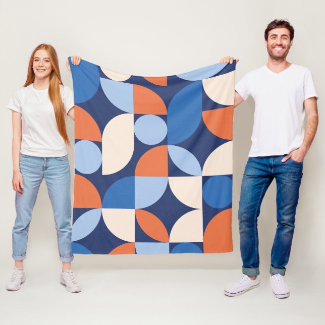 Abstrakt geometrisk mönster orange blå fleecefilt (På plats)