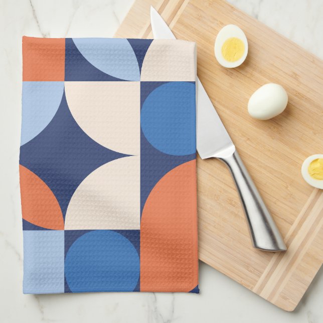 Abstrakt geometrisk mönster orange blå kökshandduk (Vikt i Fjärdedel)