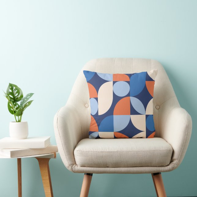 Abstrakt geometrisk mönster orange blå kudde (Stol)