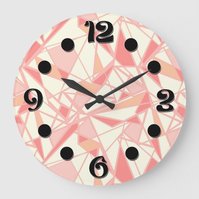 Abstrakt geometrisk mönster rosa beige stor klocka (Framsida)