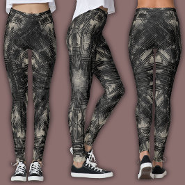 Abstrakt geometrisk mönster | Svart och beige Leggings