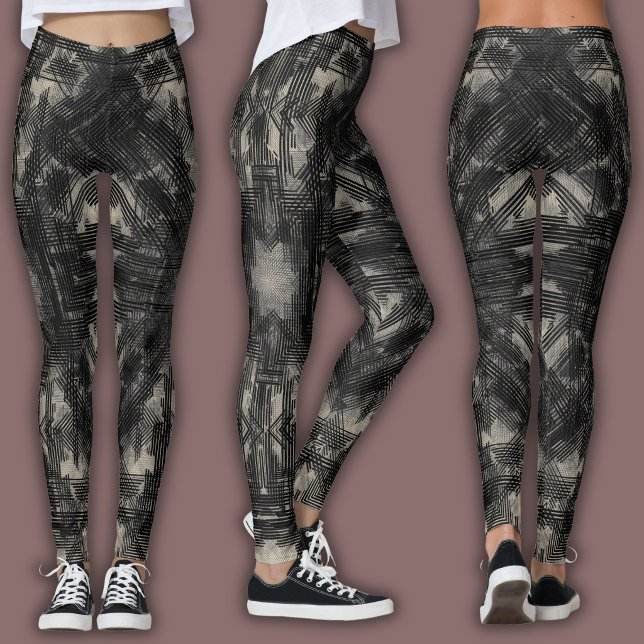 Abstrakt geometrisk mönster | Svart och beige Leggings (Skapare uppladdad)