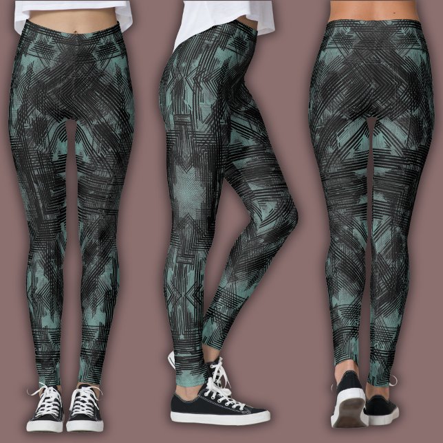 Abstrakt geometrisk mönster | Svart och dämpad tea Leggings (Skapare uppladdad)