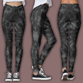 Abstrakt geometrisk mönster | Svart och grått Leggings