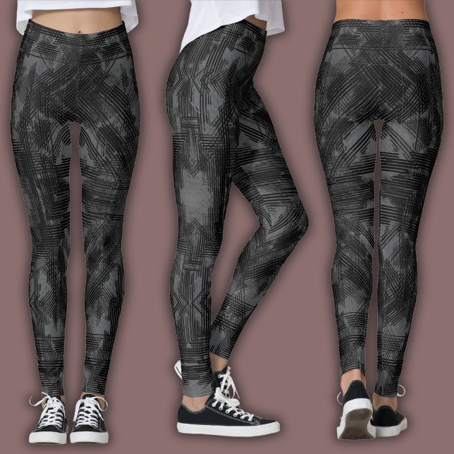 Abstrakt geometrisk mönster | Svart och grått Leggings (Skapare uppladdad)