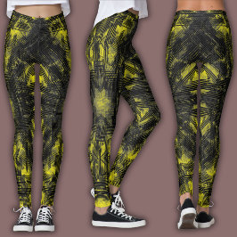 Abstrakt geometrisk mönster | Svart och gul Leggings