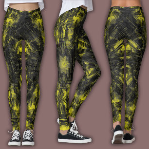 Abstrakt geometrisk mönster   Svart och gul Leggings