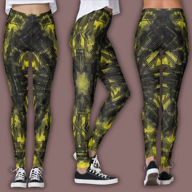 Abstrakt geometrisk mönster | Svart och gul Leggings (Skapare uppladdad)