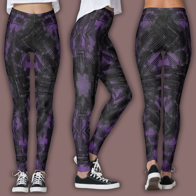 Abstrakt geometrisk mönster | Svart och lila Leggings (Skapare uppladdad)