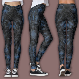 Abstrakt geometrisk mönster | Svart och marinblå Leggings