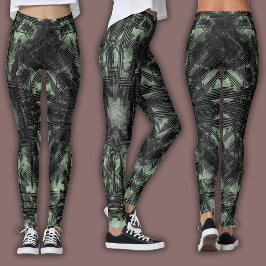 Abstrakt geometrisk mönster | Svart och Mint Leggings
