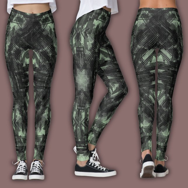 Abstrakt geometrisk mönster | Svart och Mint Leggings (Skapare uppladdad)