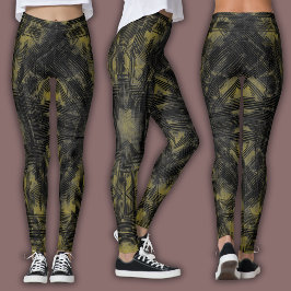 Abstrakt geometrisk mönster | Svart och ockra Leggings