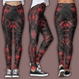 Abstrakt geometrisk mönster | Svart och Röd Leggings