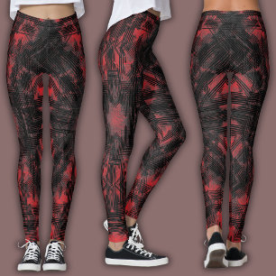 Abstrakt geometrisk mönster   Svart och Röd Leggings