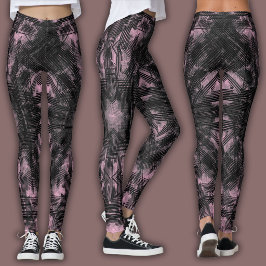 Abstrakt geometrisk mönster | Svart och rosafärgad Leggings
